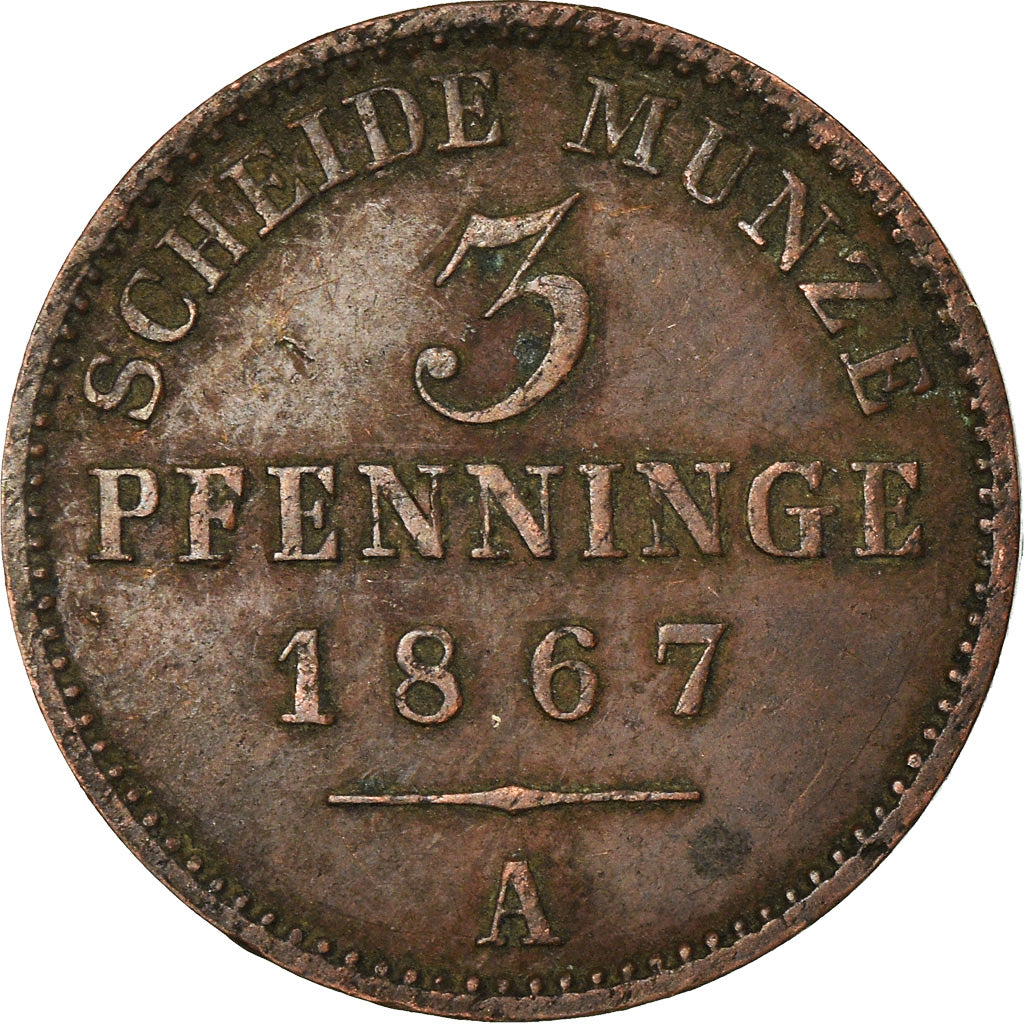 Moneta, Stati tedeschi, PRUSSIA, Wilhelm I, 3 Pfennig, 1867, MB+, Rame, KM:482