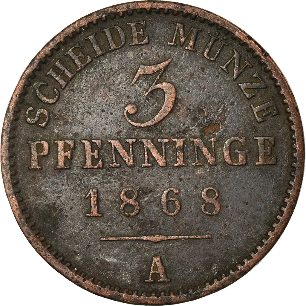 Monnaie, Etats allemands, PRUSSIA, Wilhelm I, 3 Pfennig, 1868, Berlin, TB+