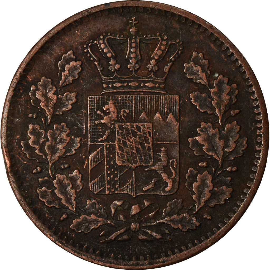 Coin, German States, BAVARIA, Ludwig II, 2 Pfennig, 1870, EF(40-45), Copper