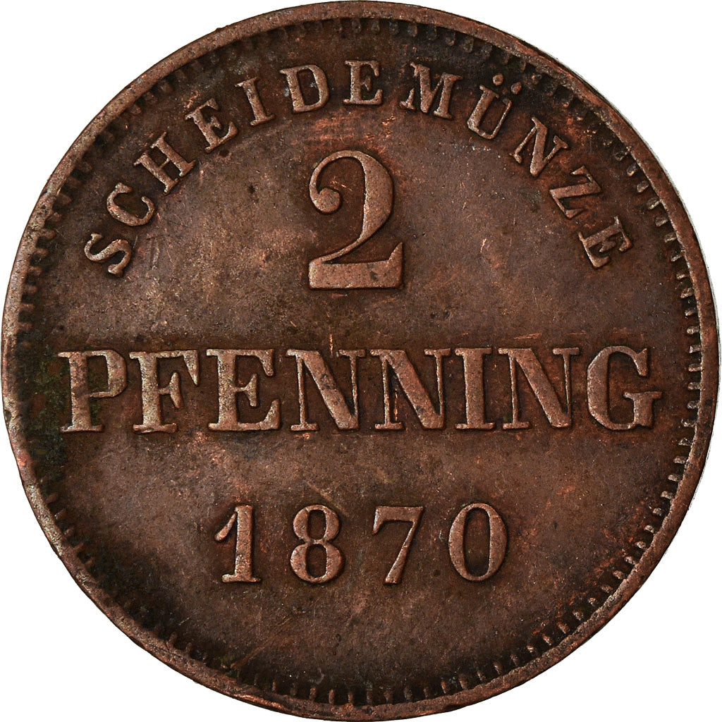 Coin, German States, BAVARIA, Ludwig II, 2 Pfennig, 1870, EF(40-45), Copper