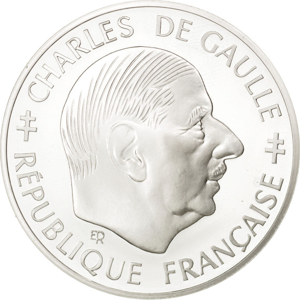 FRANCE, Charles de Gaulle, Franc, 1988, KM #978, MS(63), Silver, 24, Gadoury...