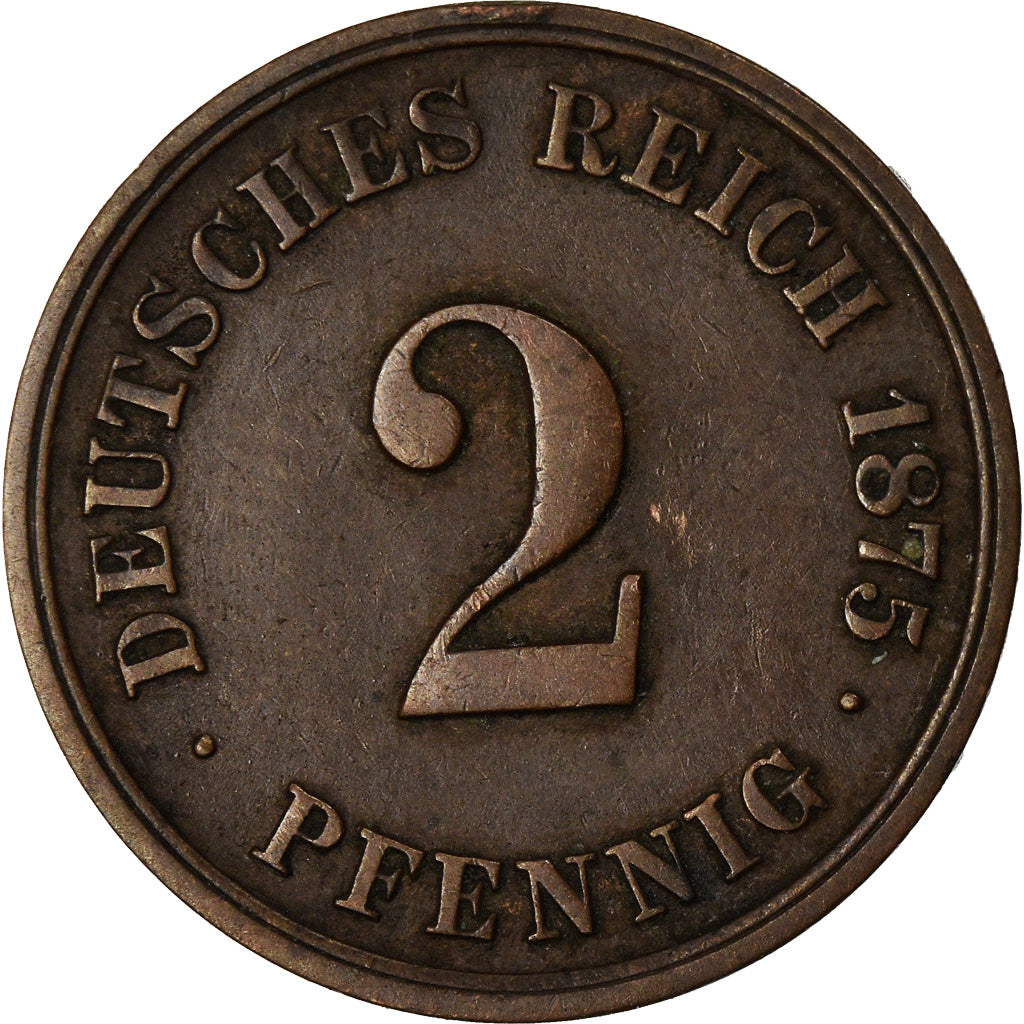 Coin, GERMANY - EMPIRE, Wilhelm I, 2 Pfennig, 1875, Stuttgart, EF(40-45)
