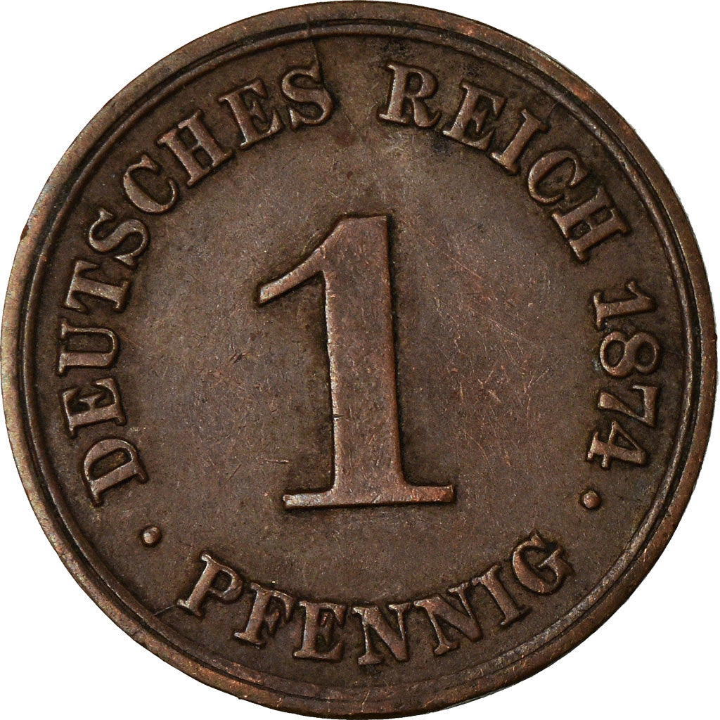 Coin, GERMANY - EMPIRE, Wilhelm I, Pfennig, 1874, Frankfurt, EF(40-45), Copper