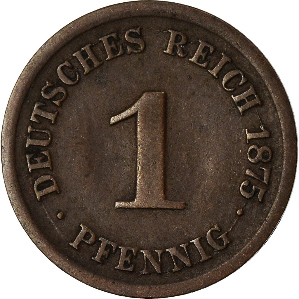 Moneda, ALEMANIA - IMPERIO, Wilhelm I, Pfennig, 1875, Stuttgart, BC+, Cobre