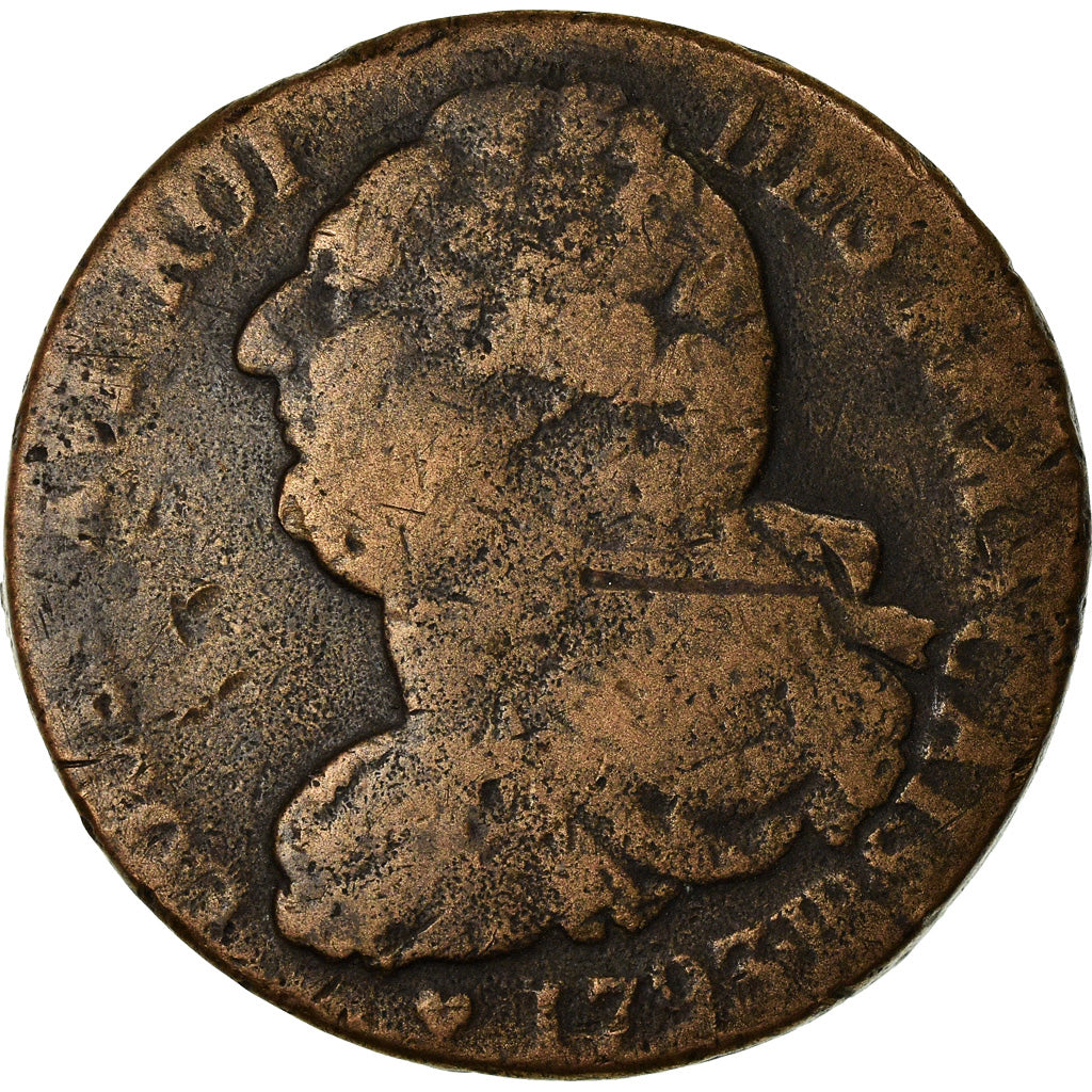 Coin, France, 2 sols français, 2 Sols, 1793, Strasbourg, F(12-15), Bronze