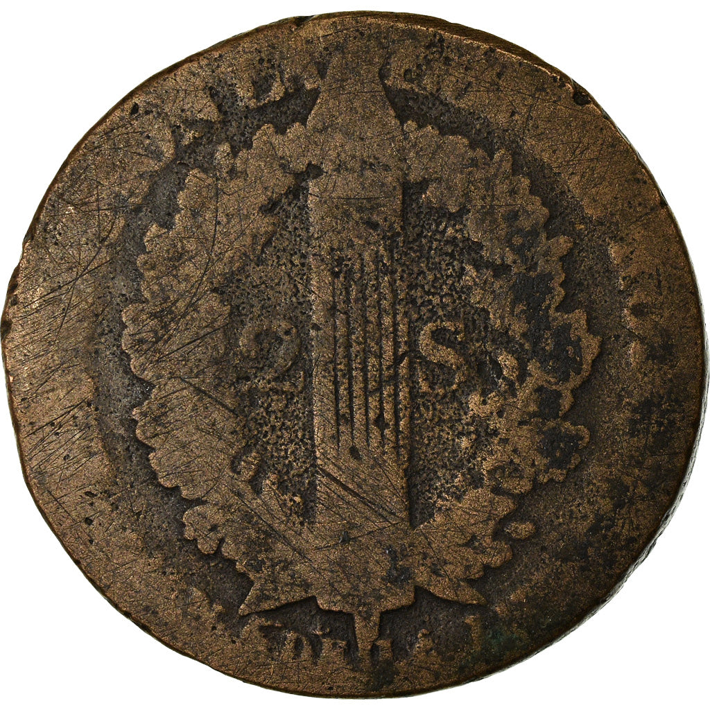 Coin, France, 2 sols français, 2 Sols, 1793, Strasbourg, F(12-15), Bronze