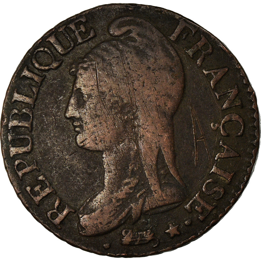 Moneta, Francia, Dupré, 5 Centimes, AN 5, Metz, MB, Bronzo, KM:640.2