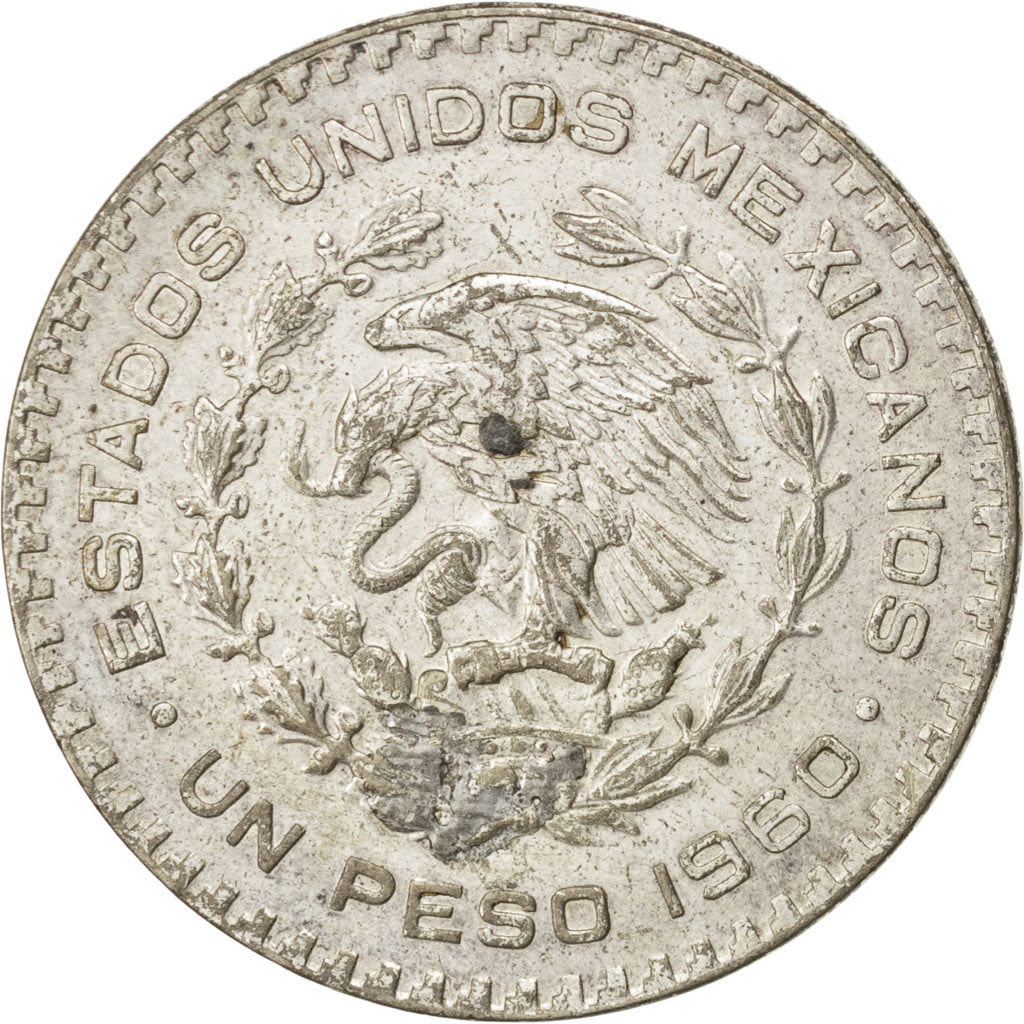 MEXICO, Peso, 1960, Mexico City, KM #459, EF(40-45), Silver, 34.5, 16.02