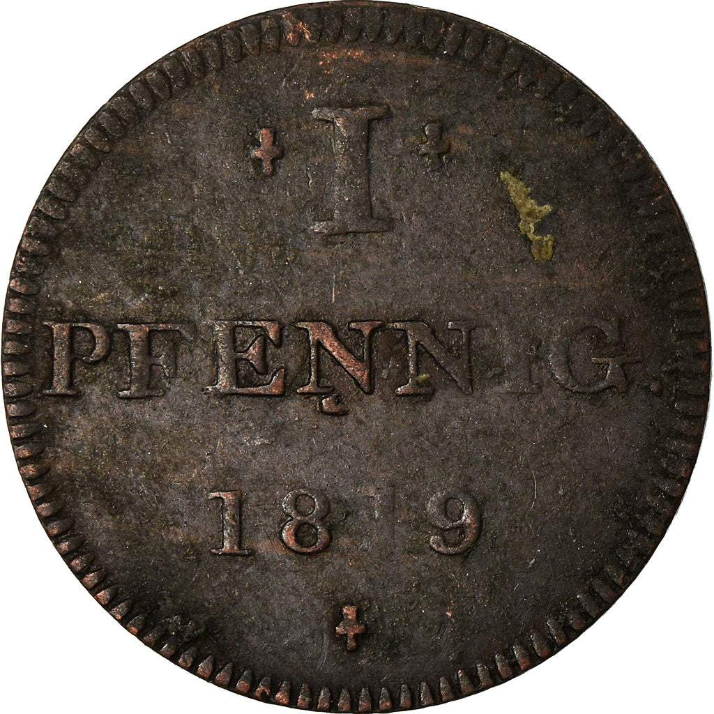 Moneta, Stati tedeschi, FRANKFURT AM MAIN, Pfennig, 1819, MB+, Rame, KM:Tn7