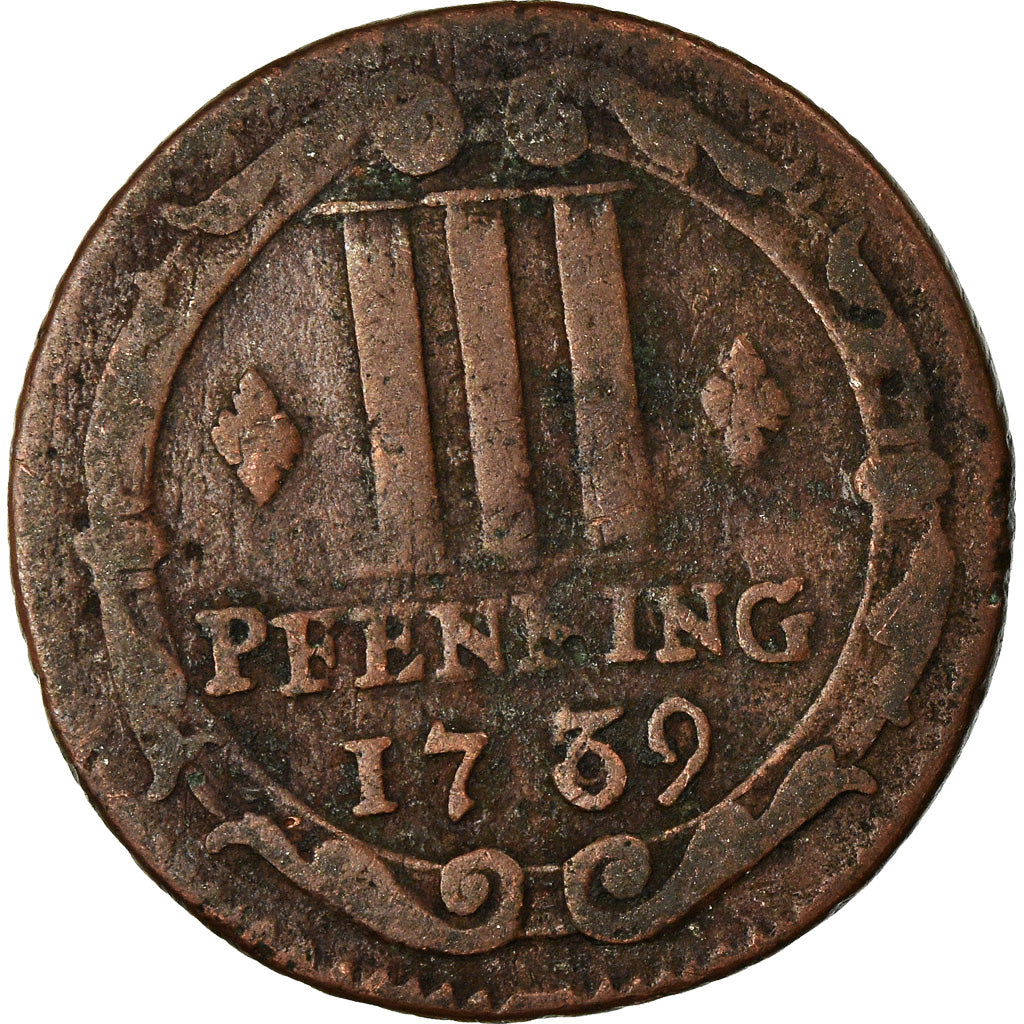 Moneta, Stati tedeschi, MUNSTER, 3 Pfenning, 1739, MB, Rame, KM:430