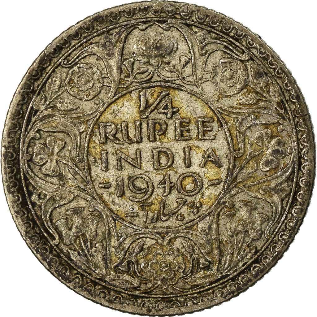 Coin, INDIA-BRITISH, George VI, 1/4 Rupee, 1940, VF(30-35), Silver, KM:545
