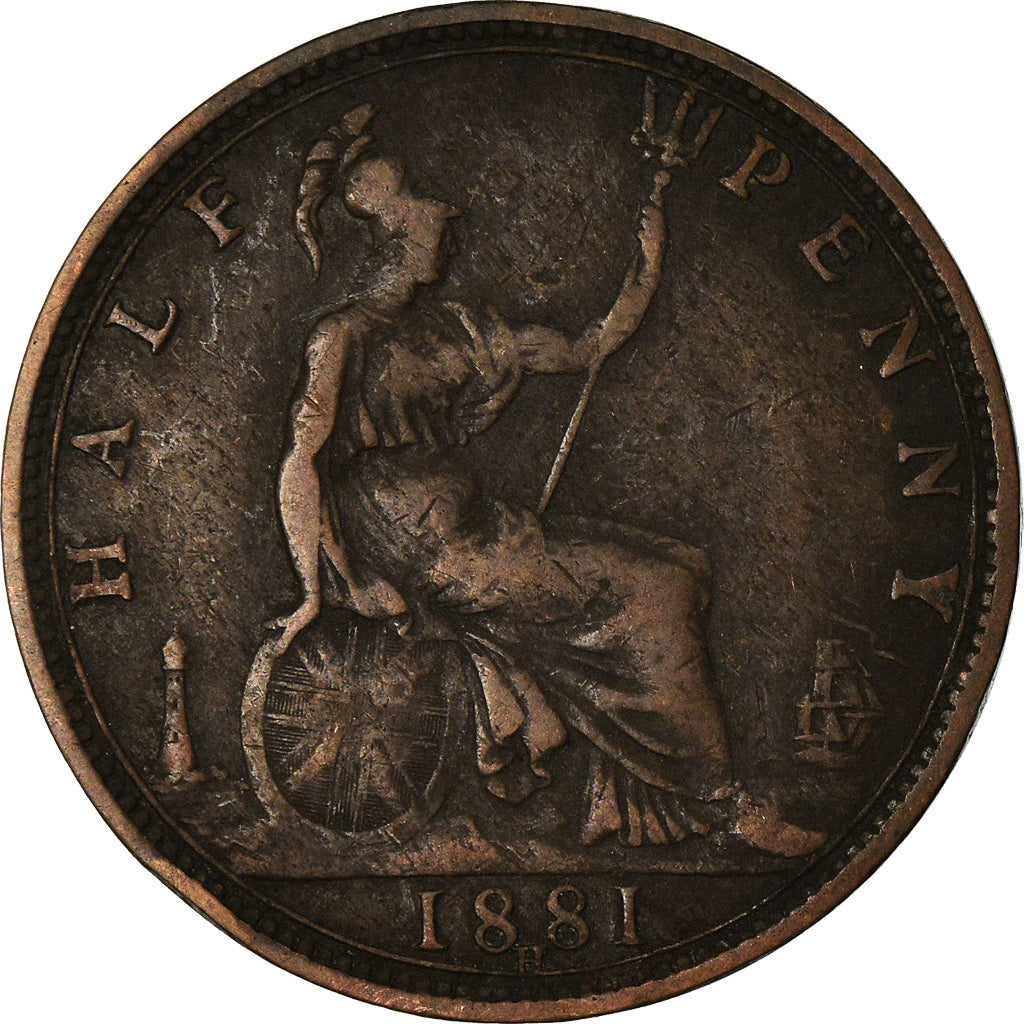 Monnaie, Grande-Bretagne, Victoria, 1/2 Penny, 1881, TB, Bronze, KM:754