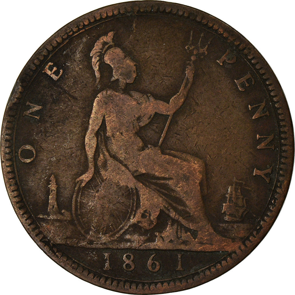 Coin, Great Britain, Victoria, Penny, 1861, VF(20-25), Bronze, KM:749.2
