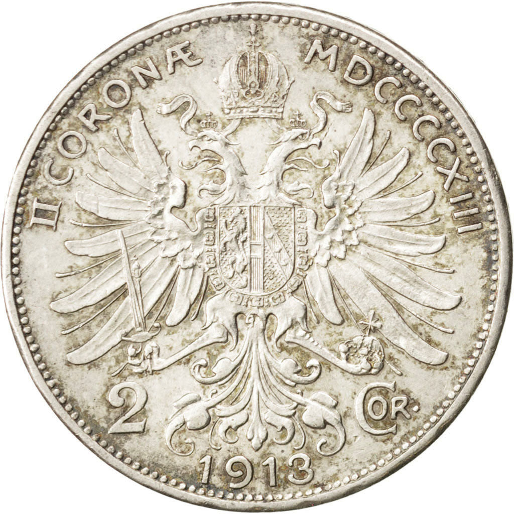 AUSTRIA, 2 Corona, 1913, KM #2821, AU(50-53), Silver, 27, 9.97