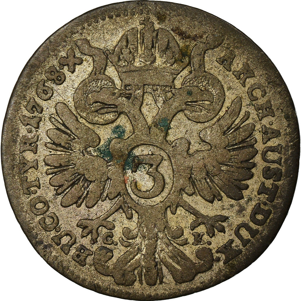Coin, Austria, Maria Theresa, 3 Kreuzer, 1768, VF(20-25), Billon, KM:1996