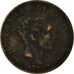 Coin, Spain, Alfonso XII, 10 Centimos, 1879, Barcelona, VF(30-35), Bronze