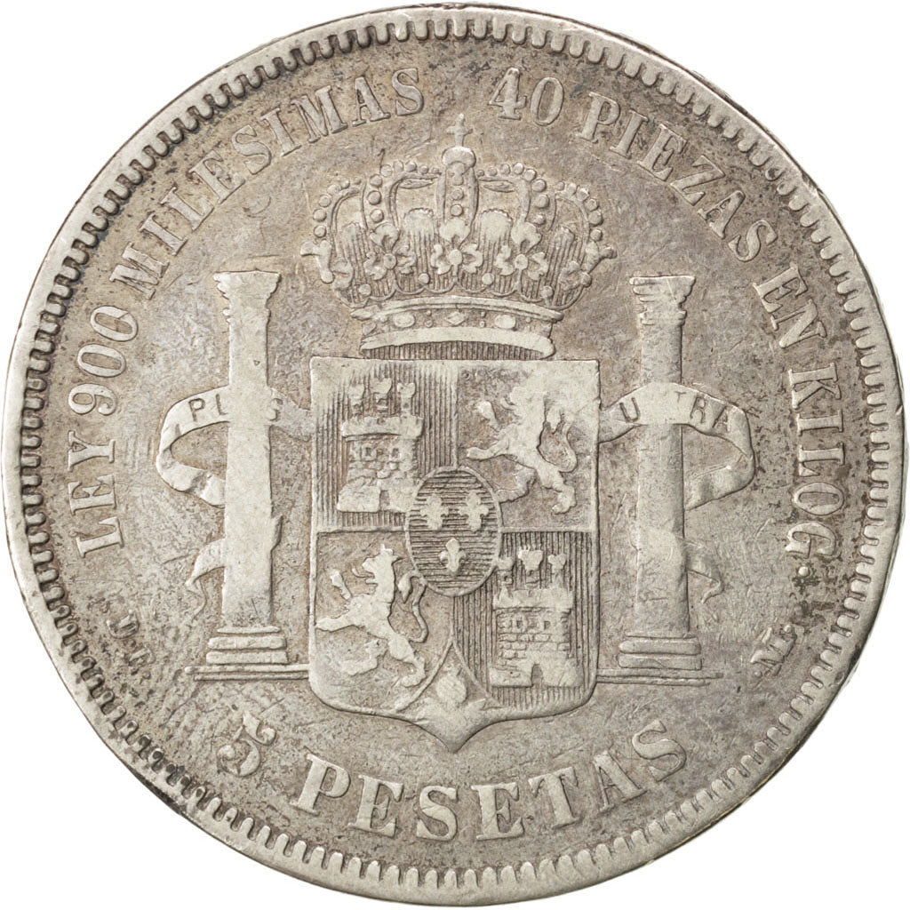 Coin, Spain, Alfonso XII, 5 Pesetas, 1875, EF(40-45), Silver, KM:671