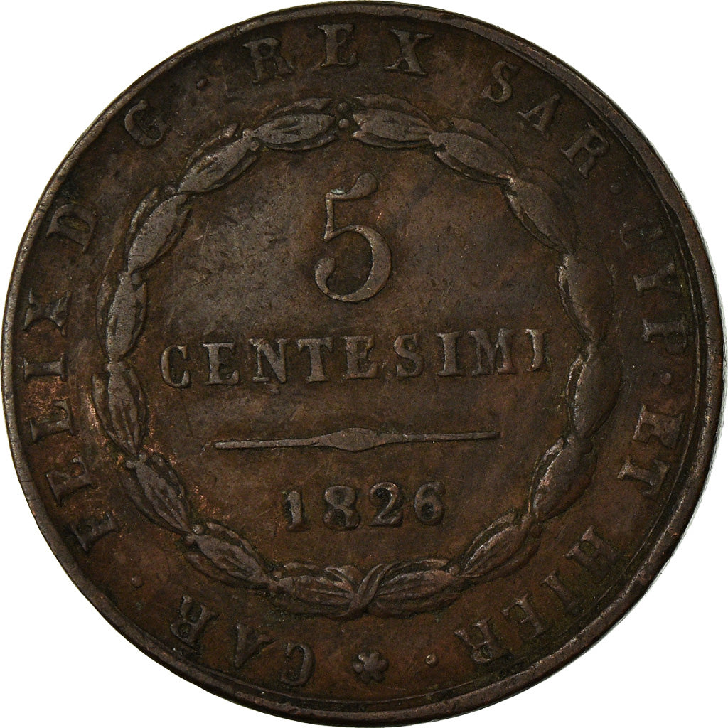 Munten, Italiaanse staten, SARDINIA, Carlo Felice, 5 Centesimi, 1826, Torino
