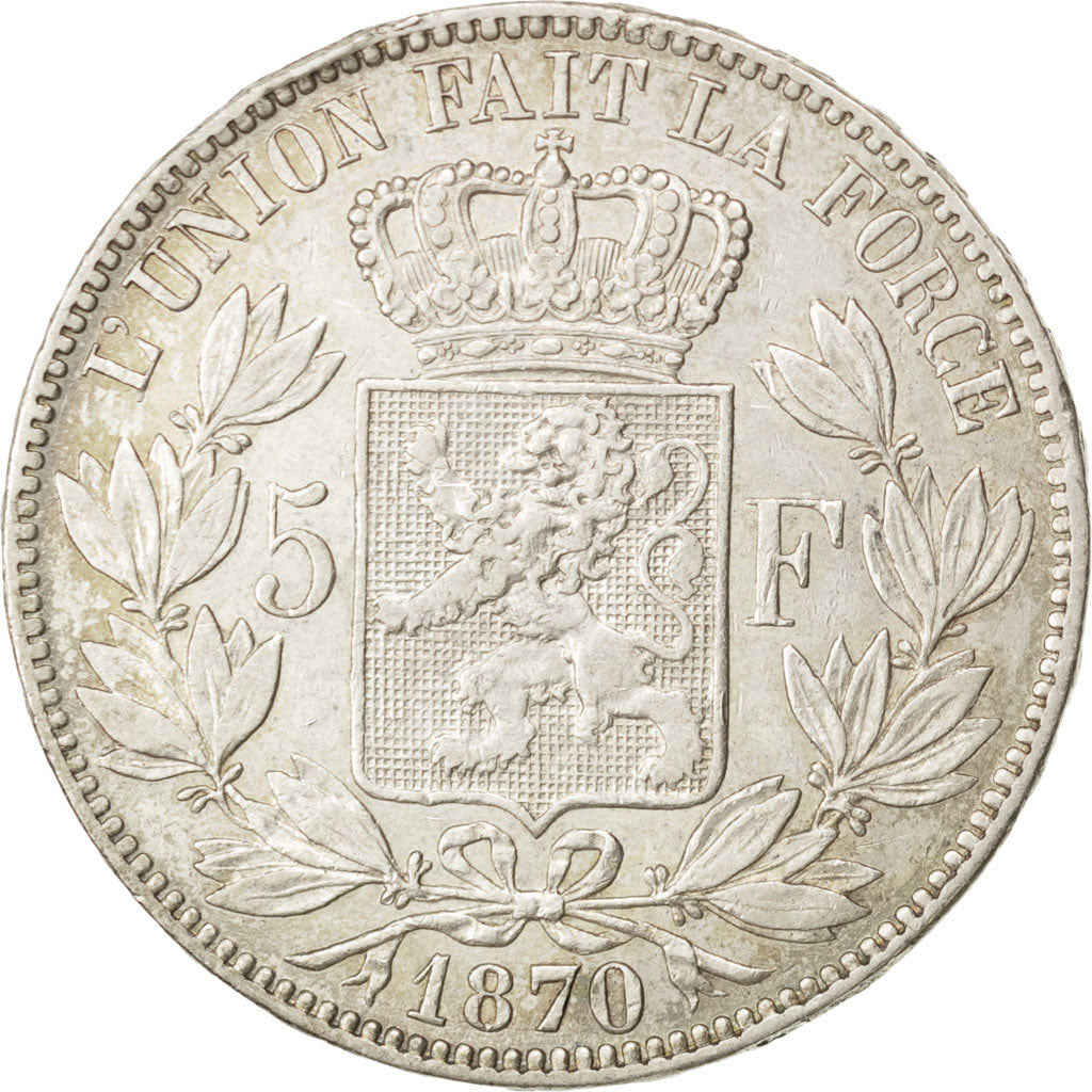 Moneta, Belgio, Leopold II, 5 Francs, 5 Frank, 1870, BB, Argento, KM:24