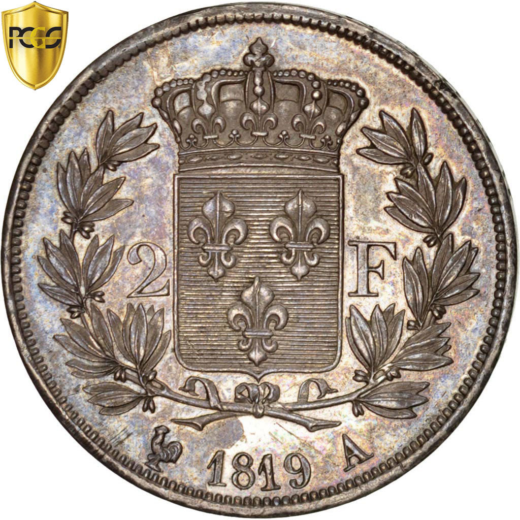 Coin, France, Louis XVIII, 2 Francs, 1819, Paris, PCGS, AU58