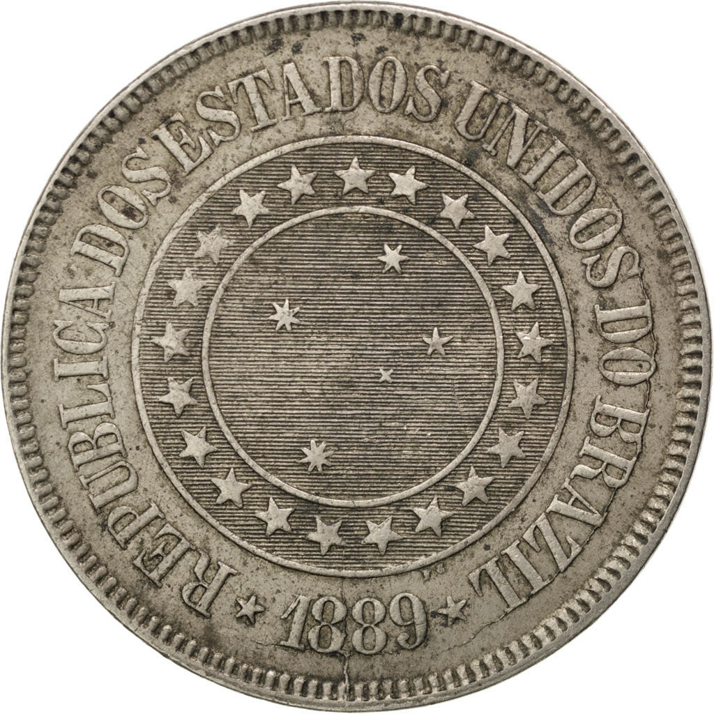 Brasile, 200 Reis, 1889, BB, Rame-nichel, KM:493
