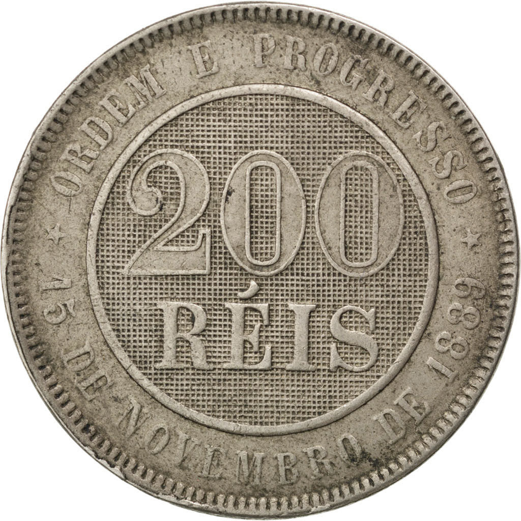 Brasile, 200 Reis, 1889, BB, Rame-nichel, KM:493