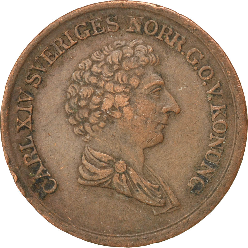 SWEDEN, 2/3 Skilling, 1842, KM #641, EF(40-45), Copper, 24.4, 7.43