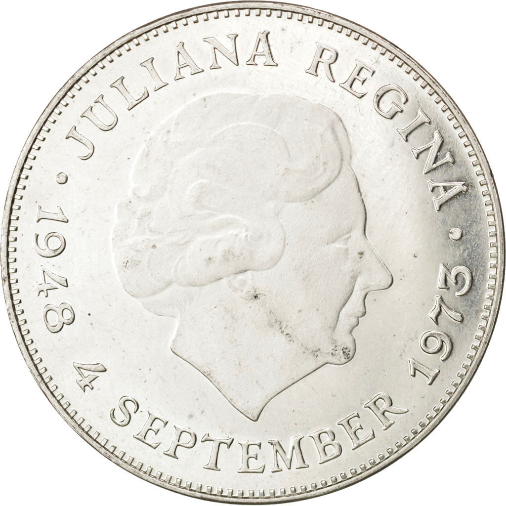Coin, Netherlands, Juliana, 10 Gulden, 1973, AU(55-58), Silver, KM:196
