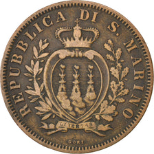 SAN MARINO, 10 Centesimi, 1875, KM #2, VF(30-35), Copper, 30, 9.66