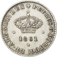 PORTUGAL, 50 Reis, 1861, KM #493, AU(50-53), Silver, 1.25