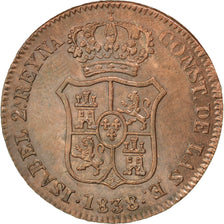 Spagna, CATALONIA, Isabel II, 3 Quartos, 1838, BB+, Rame, KM:126