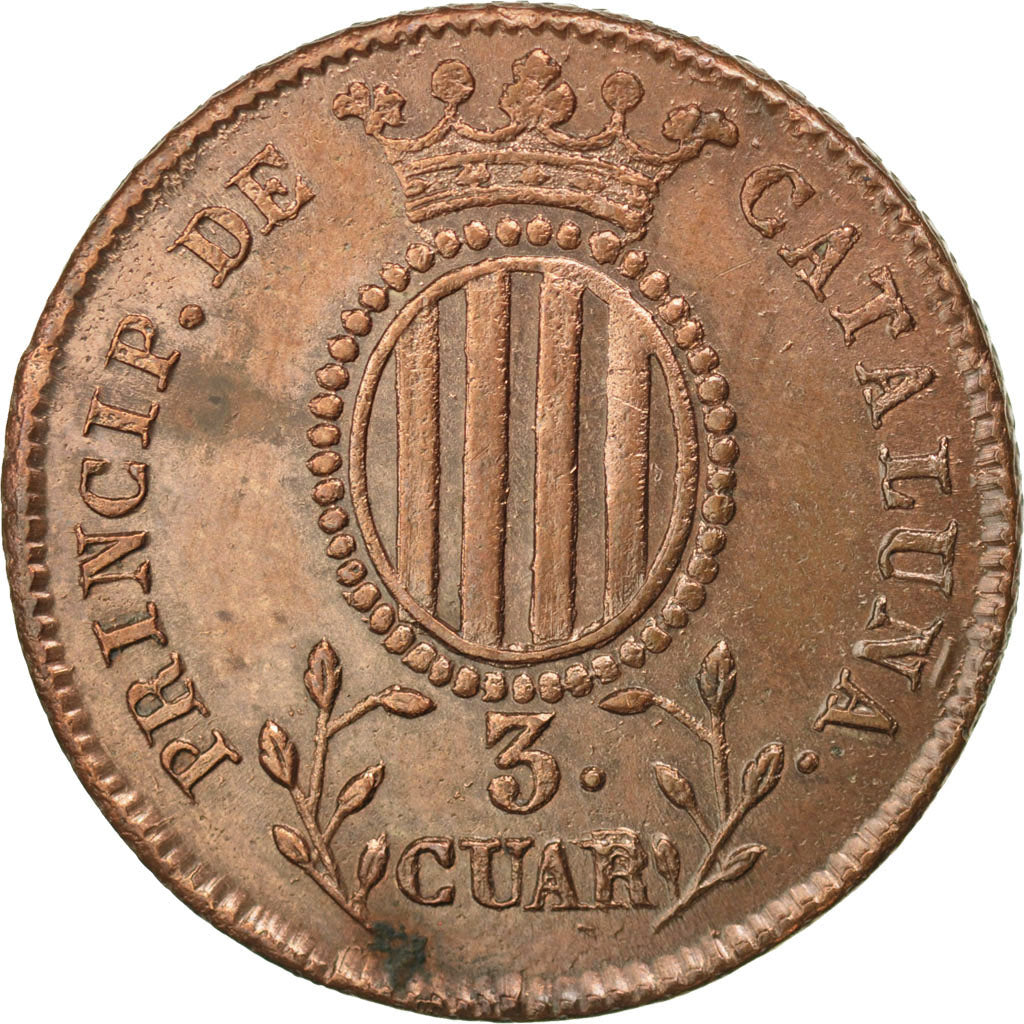 Spagna, CATALONIA, Isabel II, 3 Quartos, 1838, BB+, Rame, KM:126