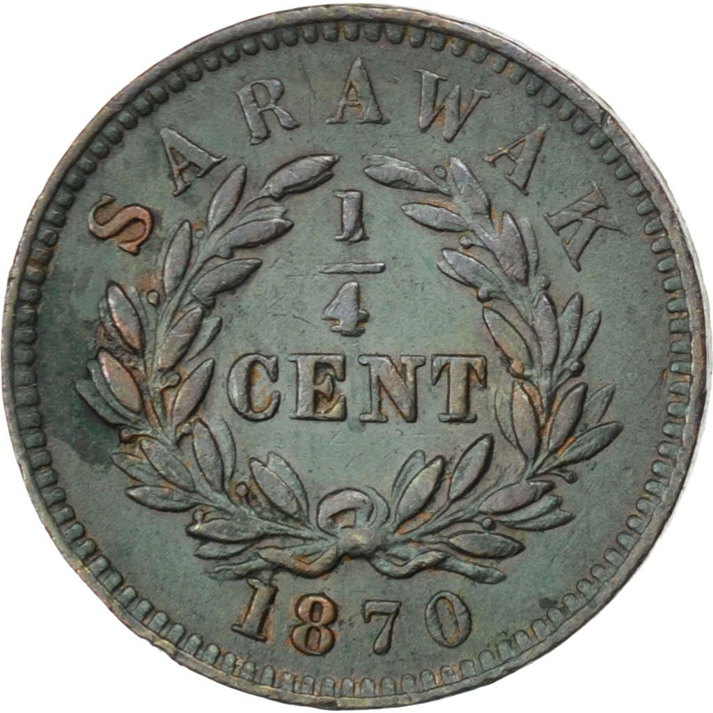 Coin, Sarawak, Charles J. Brooke, 1/4 Cent, 1870, Heaton, EF(40-45), Copper