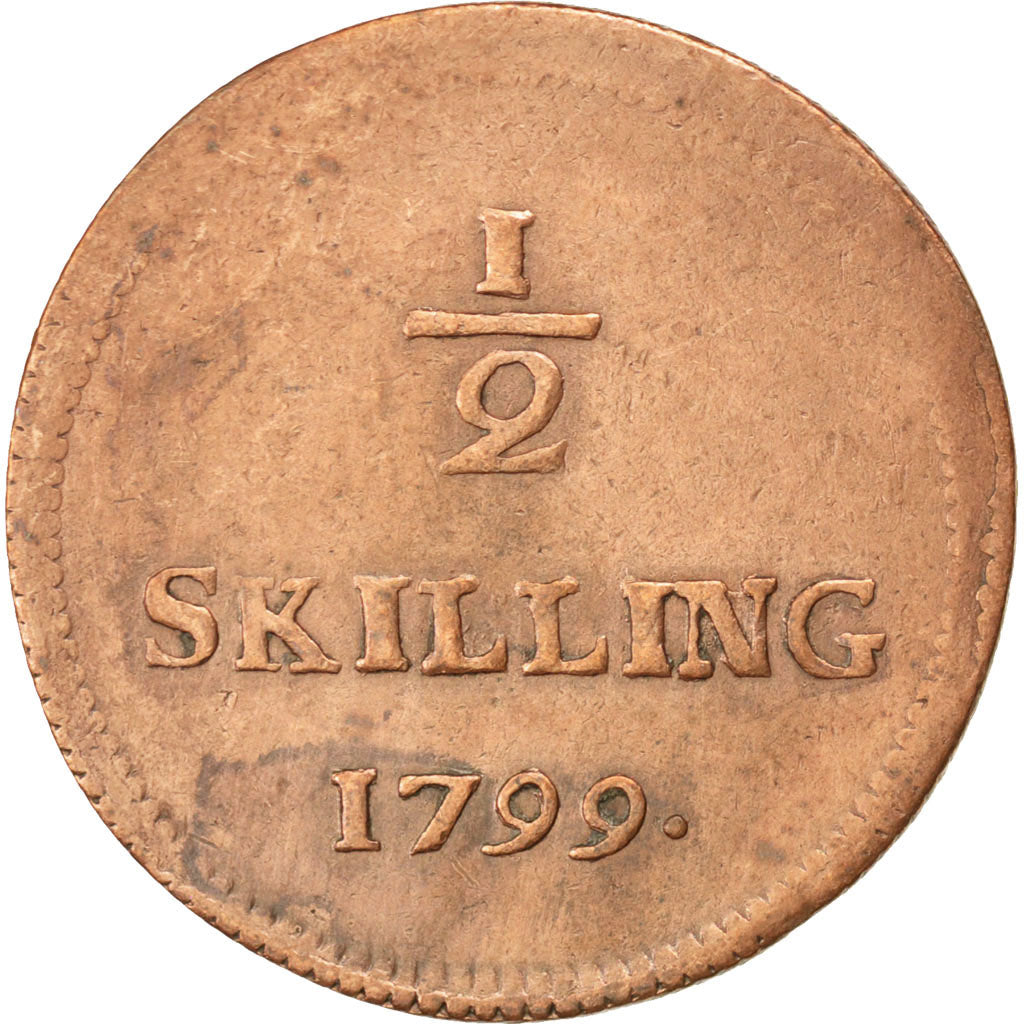 SWEDEN, 1/2 Skilling, 1799, KM #549, VF(30-35), Copper, 29.5, 5.26