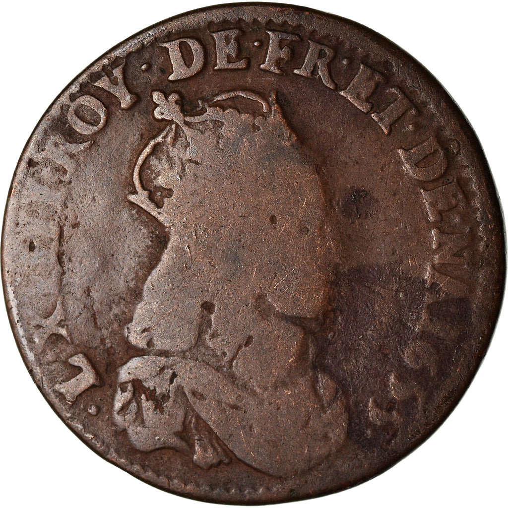 Coin, France, Louis XIV, Liard, 1655, Vimy, VF(20-25), Copper
