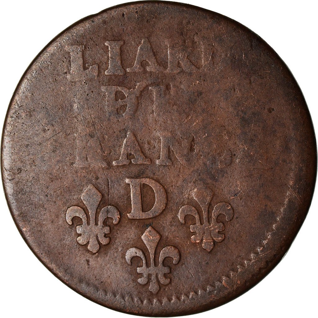 Coin, France, Louis XIV, Liard, 1655, Vimy, VF(20-25), Copper