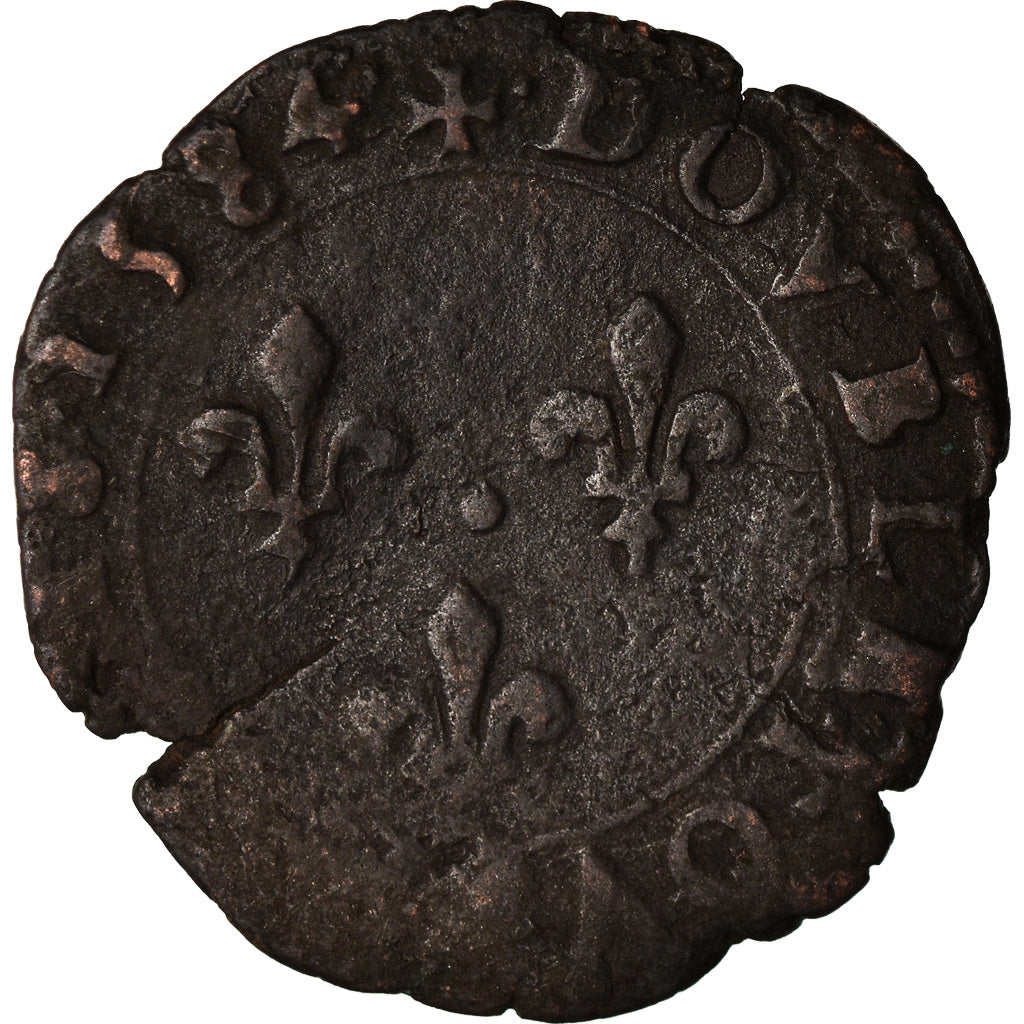 Moneta, Francja, Henri III, Double Tournois, 1584, Dijon, VF(30-35), Miedź