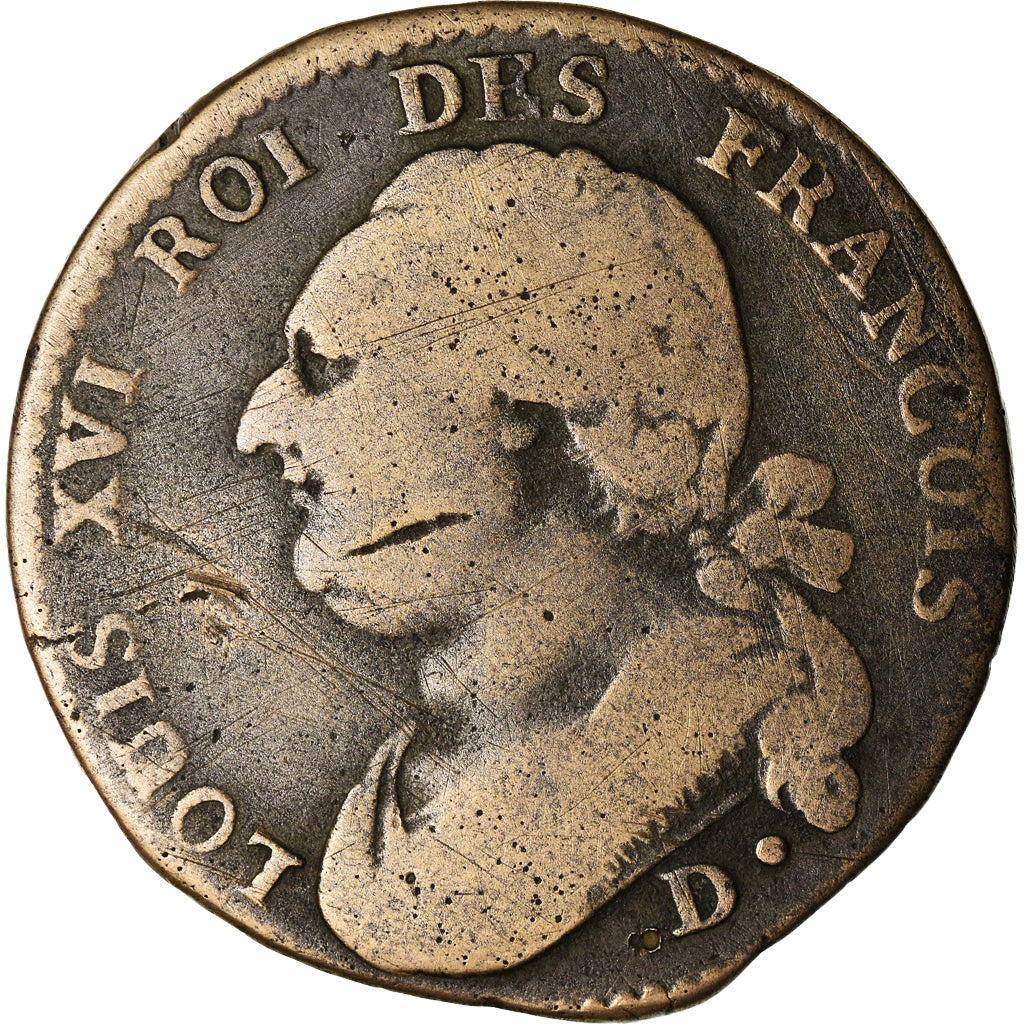 Moneta, Francja, 12 deniers françois, 12 Deniers, 1792, Dijon, VF(20-25)