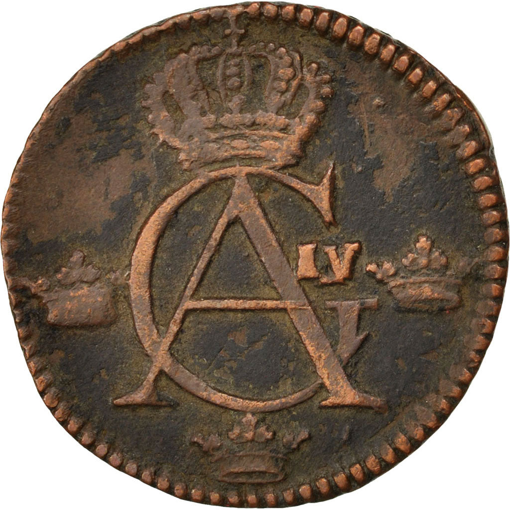 Svezia, Gustaf IV Adolf, 1/4 Skilling, 1808, MB+, Rame, KM:564