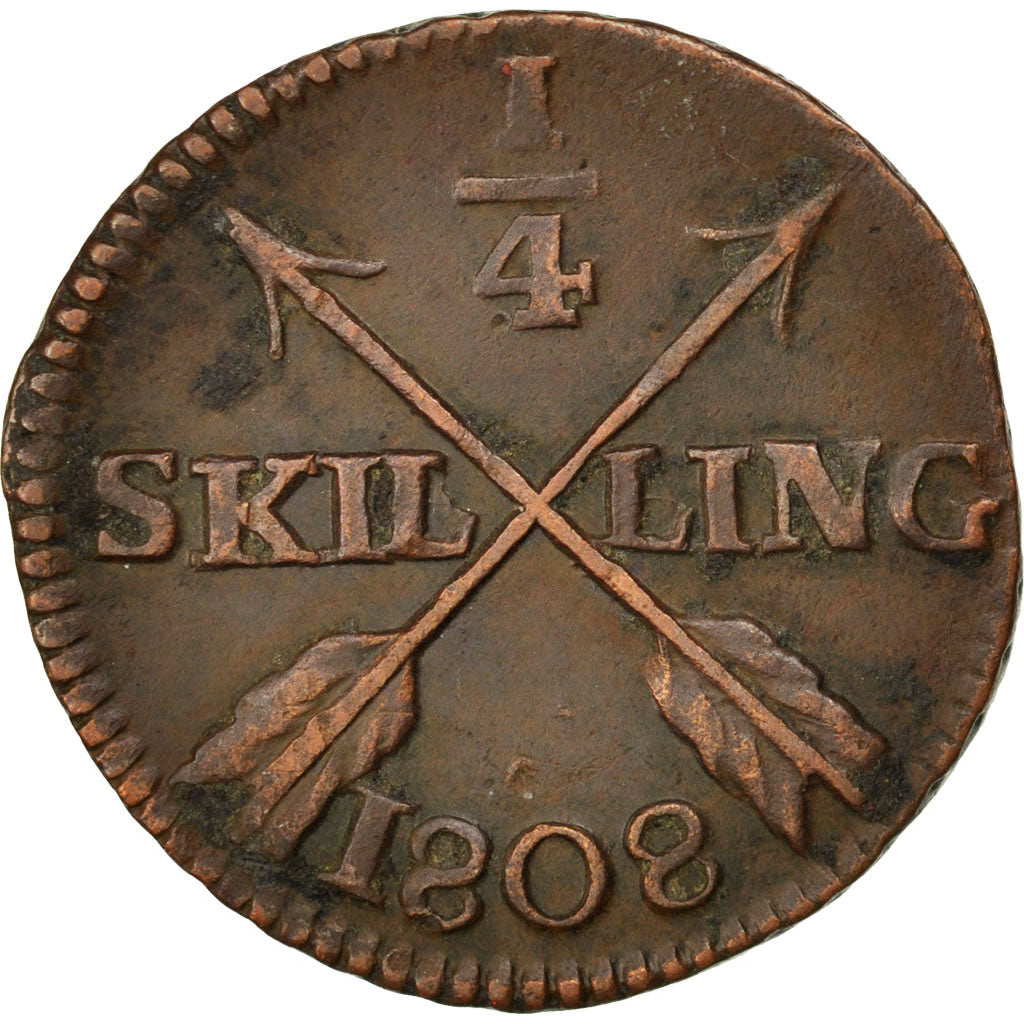 Svezia, Gustaf IV Adolf, 1/4 Skilling, 1808, MB+, Rame, KM:564