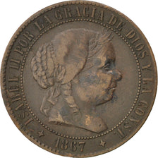 Moneda, España, Isabel II, 2-1/2 Centimos, 1867, BC+, Cobre, KM:634.2