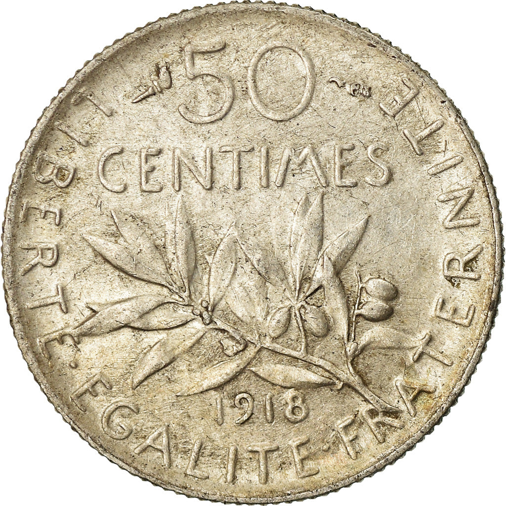 Coin, France, Semeuse, 50 Centimes, 1918, Paris, AU(55-58), Silver, KM:854, Le