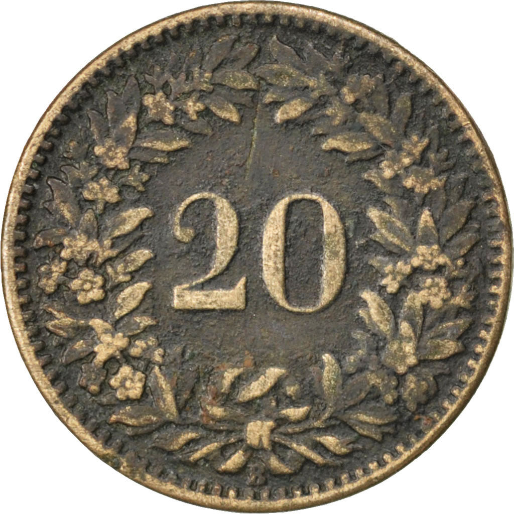 SWITZERLAND, 20 Rappen, 1859, Bern, KM #7, VF(30-35), Billon, 3.13