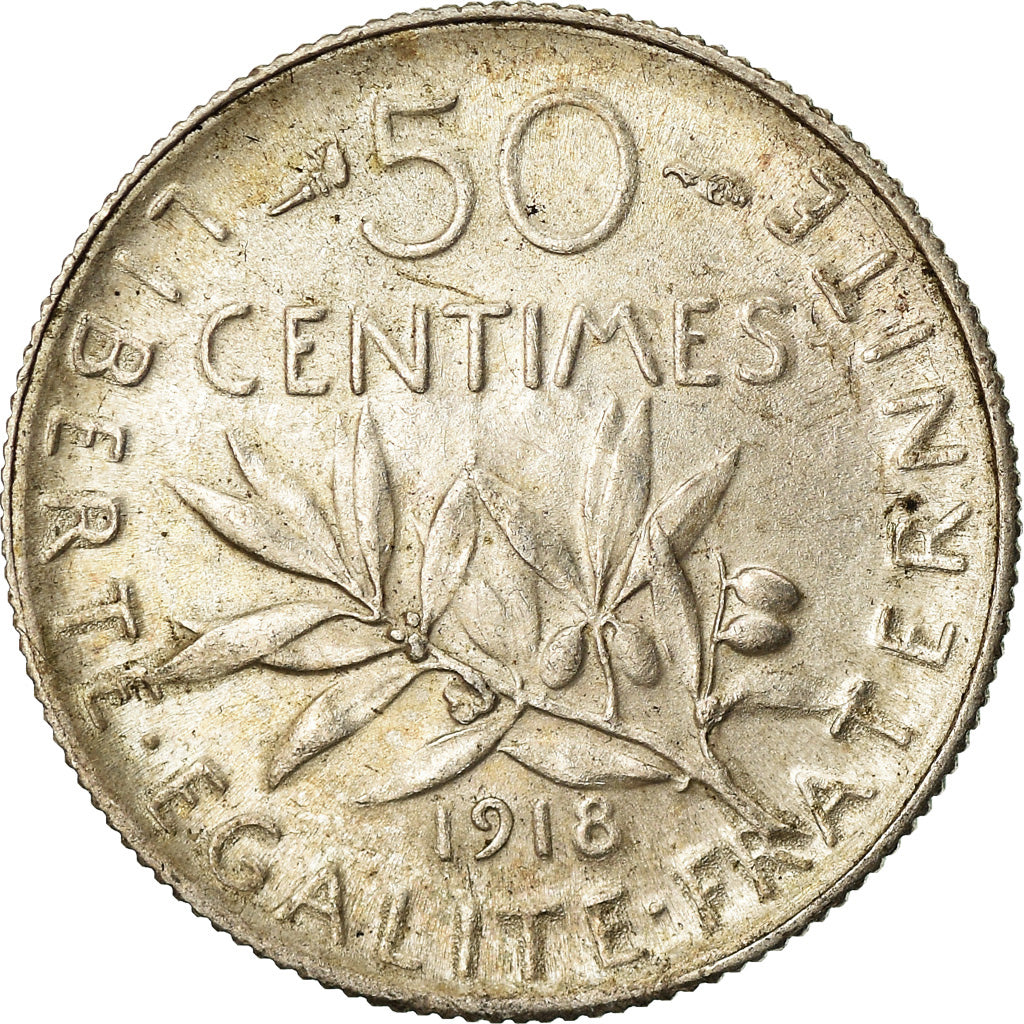 Coin, France, Semeuse, 50 Centimes, 1918, Paris, AU(55-58), Silver, KM:854, Le
