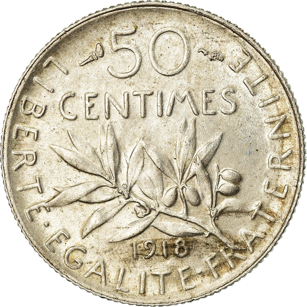 Coin, France, Semeuse, 50 Centimes, 1918, Paris, AU(55-58), Silver, KM:854, Le
