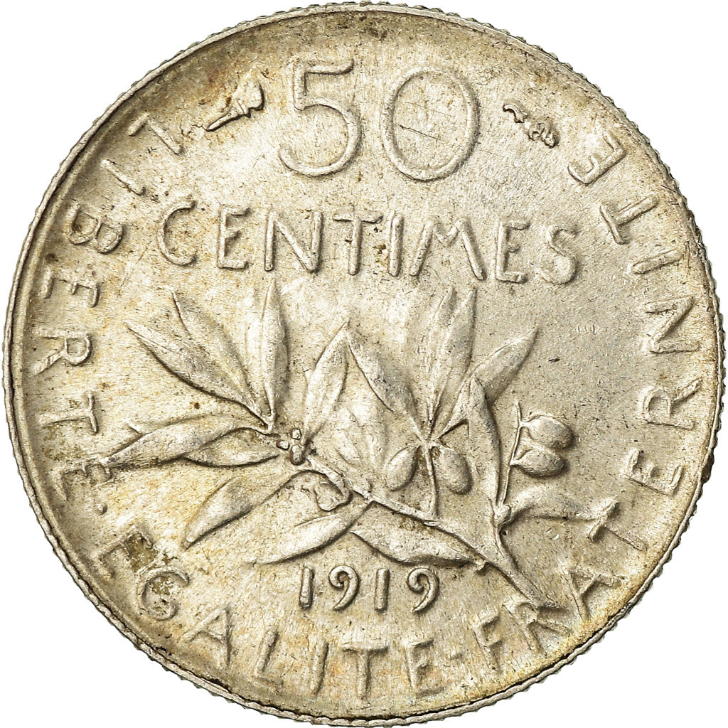 Moneta, Francia, Semeuse, 50 Centimes, 1919, Paris, SPL-, Argento, KM:854