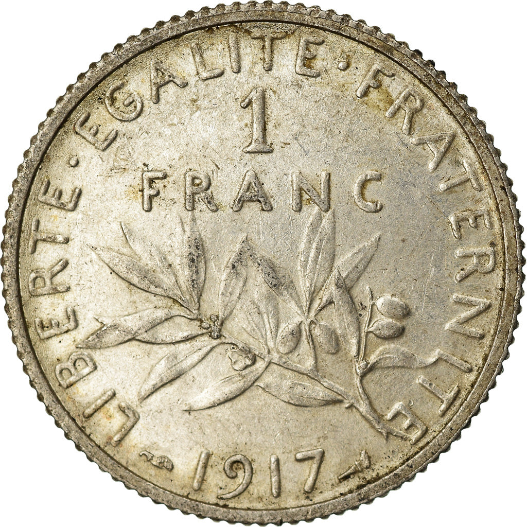 Coin, France, Semeuse, Franc, 1917, Paris, AU(50-53), Silver, KM:844.1