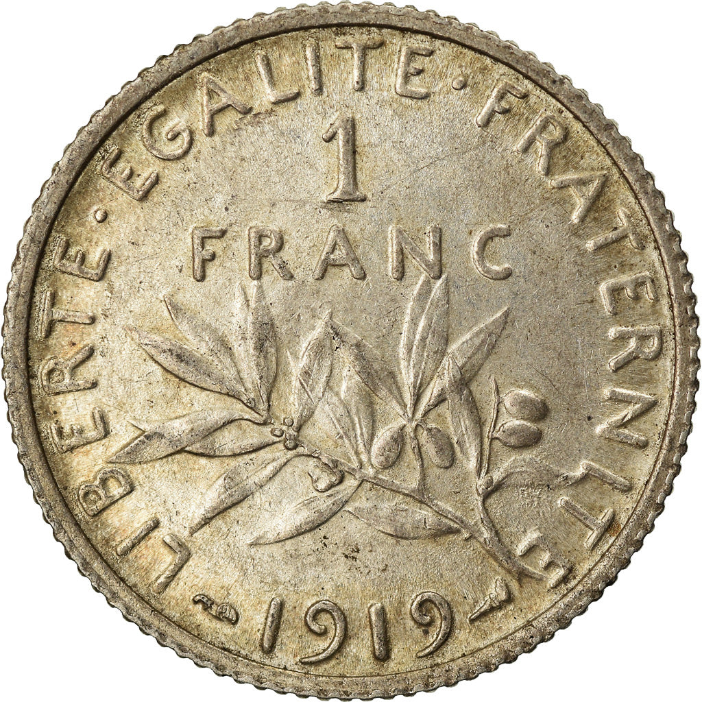 Coin, France, Semeuse, Franc, 1919, Paris, AU(55-58), Silver, KM:844.1