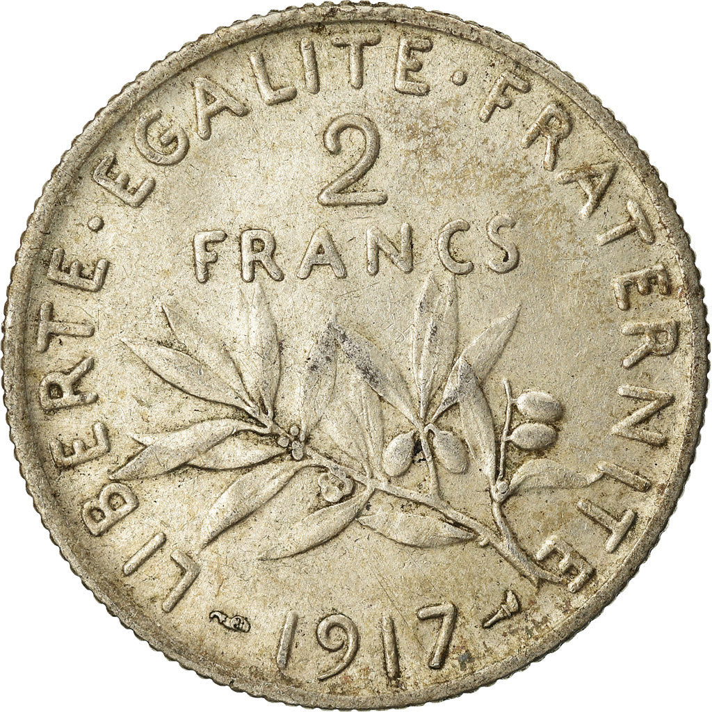Coin, France, Semeuse, 2 Francs, 1917, Paris, EF(40-45), Silver, KM:845.1