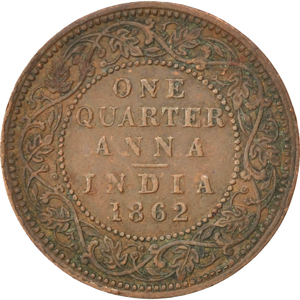 INDIA-BRITISH, 1/4 Anna, 1862, KM #467, EF(40-45), Copper, 25.18, 6.62
